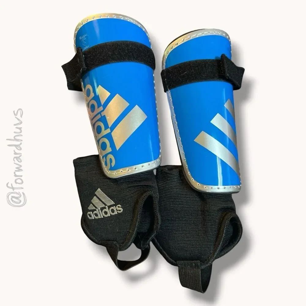 Adidas Youth Soccer Shin Guards Blue Black Ankle Protection NOCSAE Size M